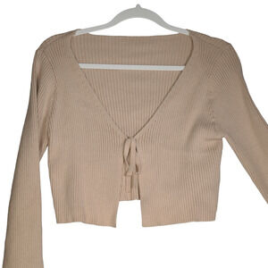 Shein Shrug Cardigan Sweater Womens Size 8 10 Beige Cropped Bolero Ribbed
